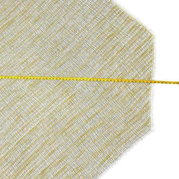 Vintage Tablecloth Open Weave Knit Round Cream Gold Octagon Sides 66” Diameter - Picture 8 of 10